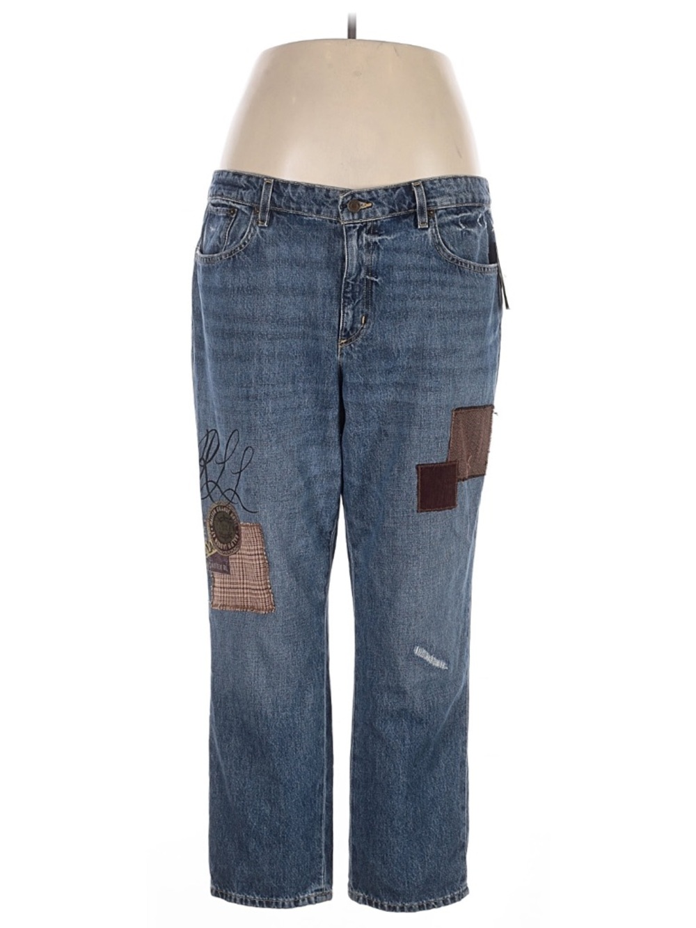 Ralph Lauren Blue Straight-Leg Jeans with Brown Patchwork